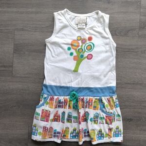 Lourdes Olaire Infantil White Sleeveless Girl's Dress w/ Colorful Houses Size 6Y